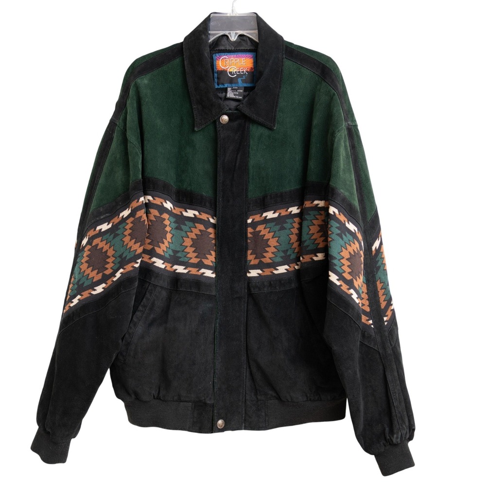 VTG Suede Leather Southwestern Jacket Cripple Creek Mens XXL Coat Aztec Tribal